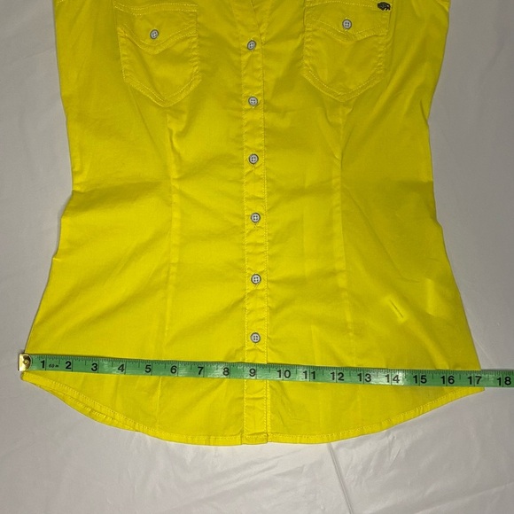 NWT BUFFALO Trixia Sleeveless Sz Small Full Button Cotton Neon Yellow Bl… - Picture 5 of 9